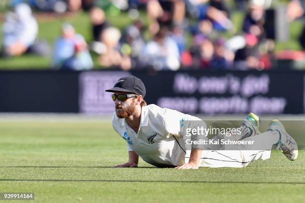 Kane Williamson of New Zealand looks on during day one of the Second Test match between New Zealand and England at Hagley Oval on March 30, 2018 in...