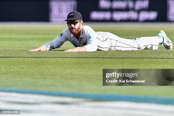 Kane Williamson of New Zealand looks on during day one of the Second Test match between New Zealand and England at Hagley Oval on March 30, 2018 in...