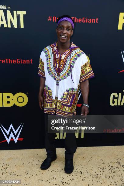 Shaka Smith attends the Premiere Of HBO's "Andre The Giant" at The Cinerama Dome on March 29, 2018 in Los Angeles, California.