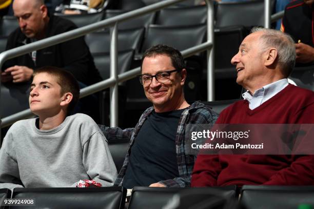 Actor Joshua Malina watches the game between the Los Angeles Kings and the Arizona Coyotes on March 29, 2018 at Staples Center in Los Angeles,...