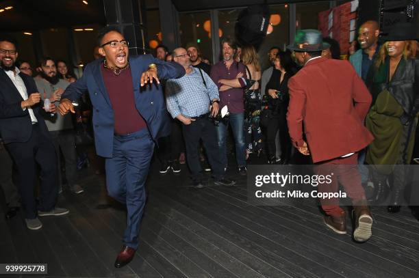 Actors Allen Maldonado and Daniel J. Watts dance during TBS' The Last O.G. Premiere at The William Vale on March 29, 2018 in New York City. 27038_012