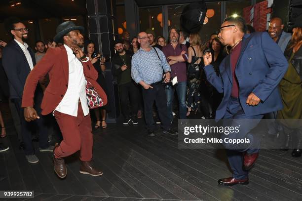 Actors Allen Maldonado and Daniel J. Watts dance during TBS' The Last O.G. Premiere at The William Vale on March 29, 2018 in New York City. 27038_012
