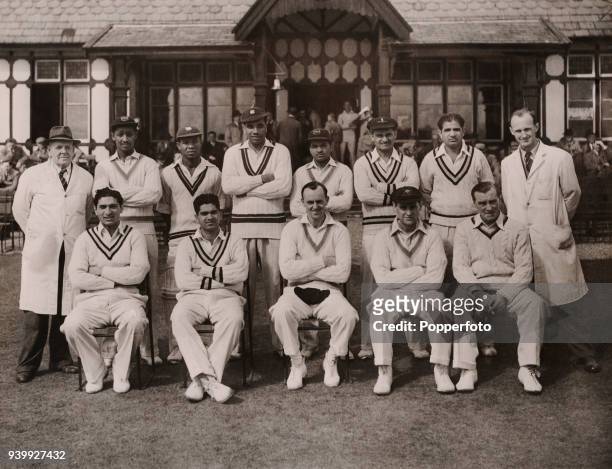 The Commonwealth cricket team before their match against Wolstenholmes' XI at Oxton cricket ground in Birkenhead near Liverpool, 25th August 1957....
