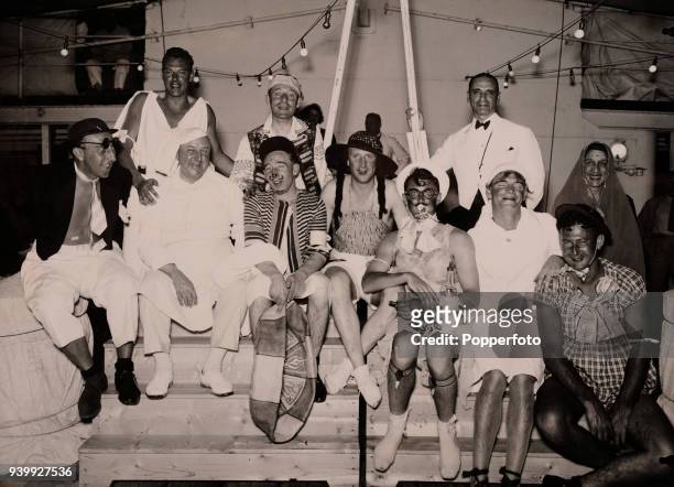 Fancy dress party on board the SS Dempo with Sir Julian Cahn's cricket team enjoying the occasion en route to their 9-match tour of Ceylon and...
