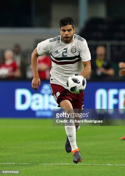 Nestor Araujo of Mexico pursues the ball during an international friendly soccer match against Croatia at AT&T Stadium on March 27, 2018 in...