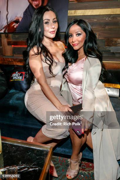 Jenni 'JWoww' Farley and Nicole 'Snooki' Polizzi attend the "Jersey Shore Family Vacation" Premiere Party at Hyde Sunset Kitchen + Cocktails on March...