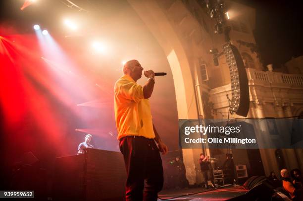 Example performs as a surprise special guest live on stage with Jausz at Brixton Academy on March 29, 2018 in London, England.