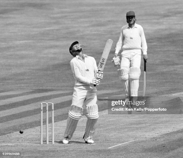 England batsman David Lloyd reacts after being struck by a delivery from Malcolm Marshall of West Indies during the 1st Prudential Trophy One Day...