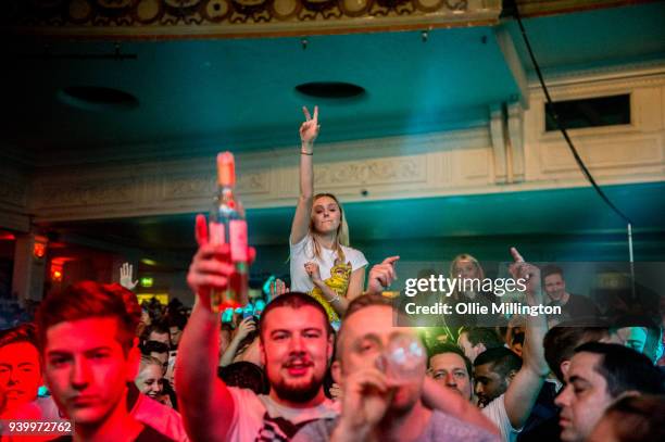 The crowd watch on as Sub Focus performs on stage at Brixton Academy on March 29, 2018 in London, England.