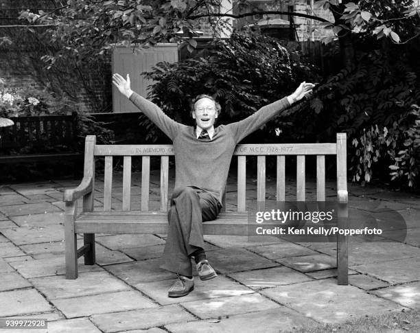 Photographer Patrick Eagar sits on the bench used for an England team photo before the 2nd Test match between England and West indies at Lord's...