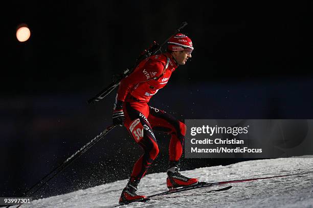 Ole Einar Bjoerndalen of Norway skis during Men's 10 km Sprint the E.ON Ruhrgas IBU Biathlon World Cup on December 5, 2009 in Ostersund, Sweden.