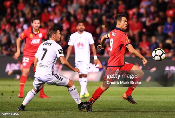 Isaias of Adelaide United during the round 25 A-League match between Adelaide United and the Wellington Phoenix at Coopers Stadium on March 30, 2018...