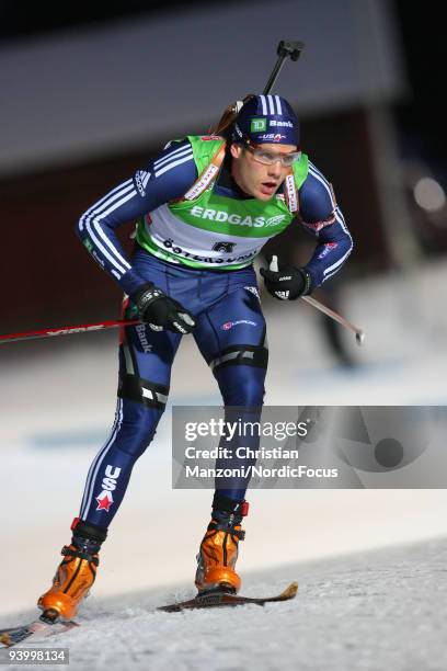 Tim Burke of USA skis during Men's 10 km Sprint the E.ON Ruhrgas IBU Biathlon World Cup on December 5, 2009 in Ostersund, Sweden.