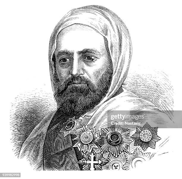 abd el-kader or abd al-qadir, 1808 - 1883, algerian freedom fighter - freedom fighter stock illustrations