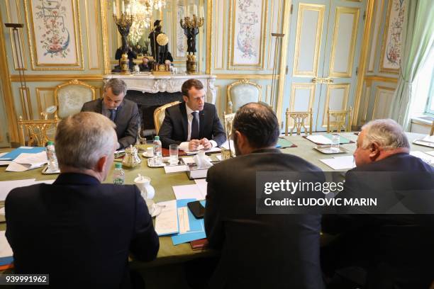 French president Emmanuel Macron , General Secretary of the French presidency, Alexis Kohler , French National Assembly president, François de Rugy ,...