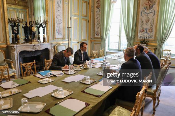 French president Emmanuel Macron , General Secretary of the French presidency, Alexis Kohler , French National Assembly president, François de Rugy ,...