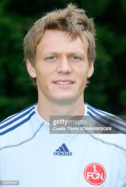 First division Bundesliga football club 1.FC Nuremberg's goalkeeper Alexander Stephan poses for photographers during the team presentation on July 8,...