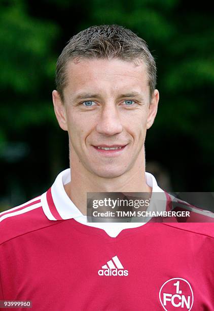 First division Bundesliga football club 1.FC Nuremberg's Slovakian midfielder Marek Mintal poses for photographers during the team presentation on...