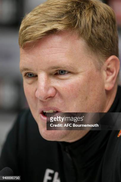 Bournemouth manager Eddie Howe during press conference at Vitality Stadium on March 30, 2018 in Bournemouth, England.