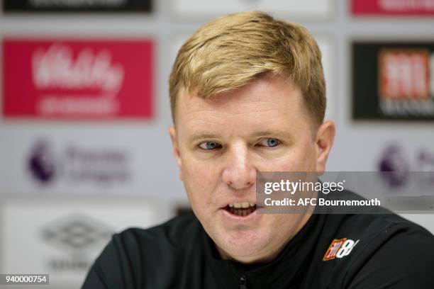 Bournemouth manager Eddie Howe during press conference at Vitality Stadium on March 30, 2018 in Bournemouth, England.