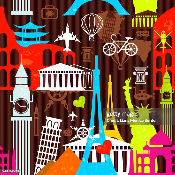 travel seamless pattern - tokyo shopping stock illustrations