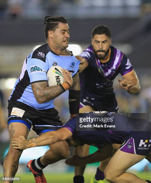 Andrew Fifita of the Sharks runs with the ball during the round four NRL match between the Cronulla Sharks and the Melbourne Storm at Southern Cross...
