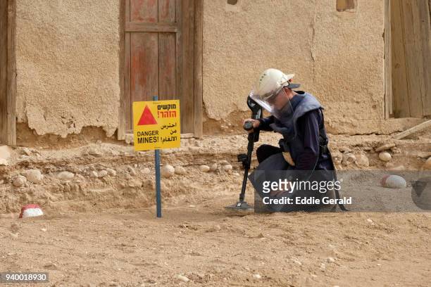 demining landmines start in a monasteries area in jordan valley israel - deminers stock pictures, royalty-free photos & images