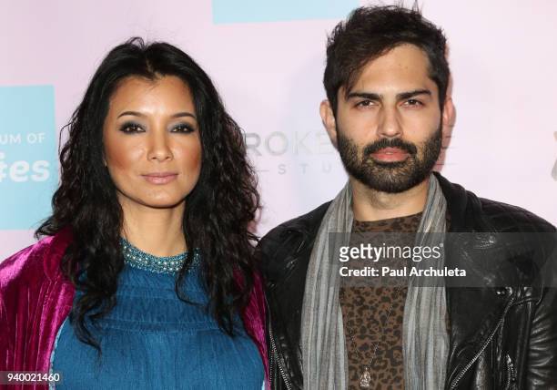 Actors Kelly Hu and Brayden Pierce attend the grand opening of the Museum Of Selfies on March 29, 2018 in Glendale, California.