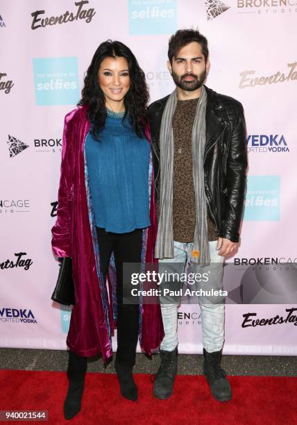 Actors Kelly Hu and Brayden Pierce attend the grand opening of the Museum Of Selfies on March 29, 2018 in Glendale, California.