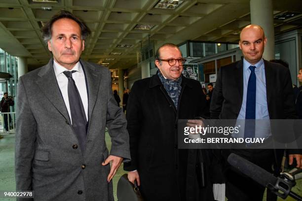 Lawyers for Laura Smet, daughter of late French singer Johnny Hallyday Pierre-Olivier Sur, Herve Temime and Emmanuel Ravanas arrive at the Nanterre...