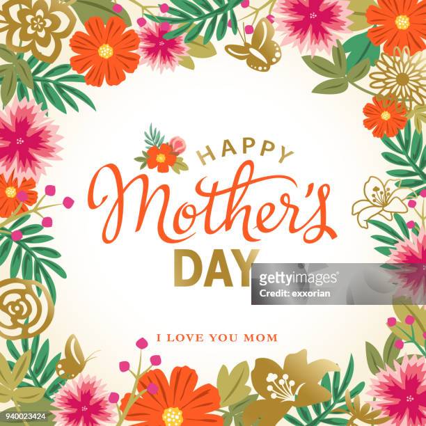 stockillustraties, clipart, cartoons en iconen met moederdag bloemen frame - moederdag
