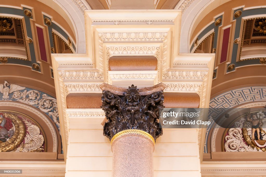 Elaborate columns inside St Georges Hall in Liverpool