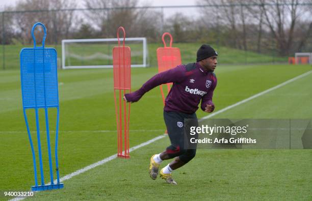 Michail Antonio of West Ham United during Training at Rush Green on March 30, 2018 in Romford, England.