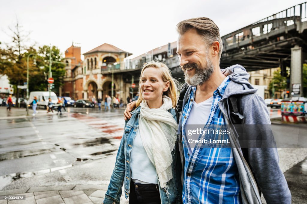 Tourist Couple Enjoying Themselves Exploring New City