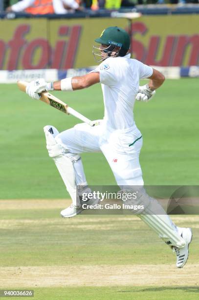 Aiden Markram of the Proteas celebrates his 100 runs during day 1 of the 4th Sunfoil Test match between South Africa and Australia at Bidvest...