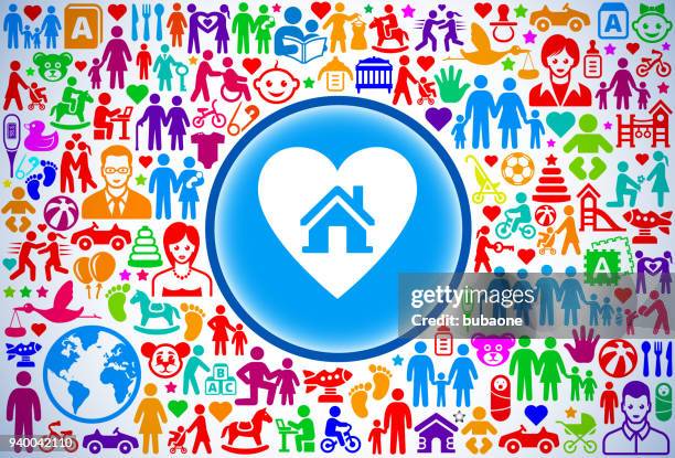 house in heart family and parenthood vector icon pattern - handprint pattern stock illustrations