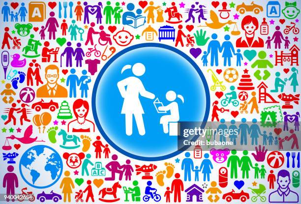 learning to read family and parenthood vector icon pattern - multigenerational workforce stock illustrations