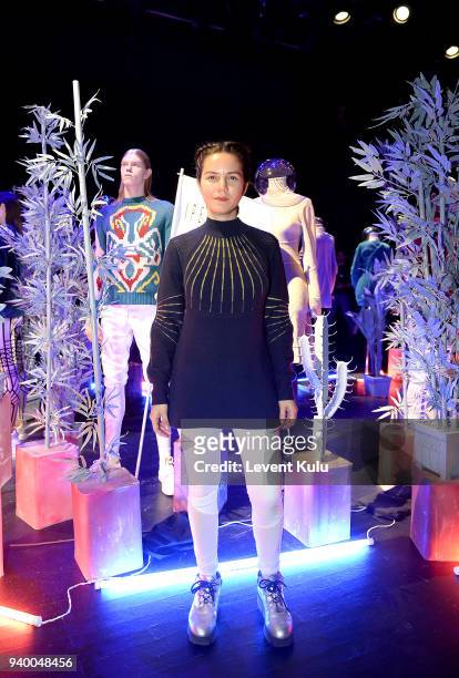 Fashion designer Ipek Arnas on the runway after her show during Mercedes Benz Fashion Week Istanbul at Zorlu Performance Hall on March 30, 2018 in...
