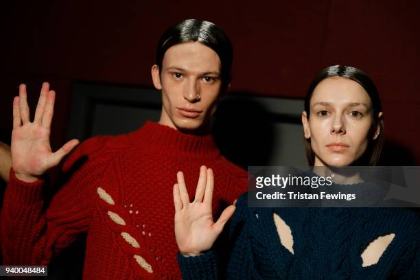 Models backstage ahead of the Ipek Arnas show during Mercedes Benz Fashion Week Istanbul at Zorlu Performance Hall on March 30, 2018 in Istanbul,...