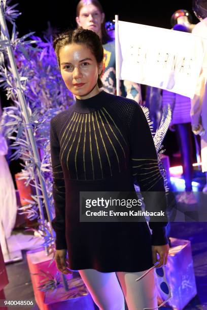Fashion designer Ipek Arnas on the runway after her show during Mercedes Benz Fashion Week Istanbul at Zorlu Performance Hall on March 30, 2018 in...