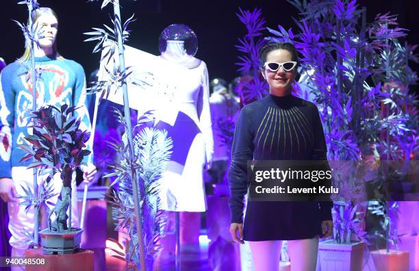 Fashion designer Ipek Arnas on the runway after her show during Mercedes Benz Fashion Week Istanbul at Zorlu Performance Hall on March 30, 2018 in...