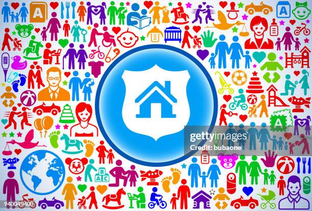 house and shield family and parenthood vector icon pattern - coverage map stock illustrations