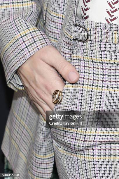 Allison Williams, ring detail, attends the the Season 2 premiere of Netflix's "A Series Of Unfortunate Events" at Metrograph on March 29, 2018 in New...