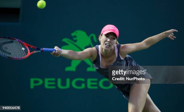 Danielle Collins, from the US, in action against in Venus Williams during her quarter final match at the Miami Open in Key Biscayne. Collins defeated...