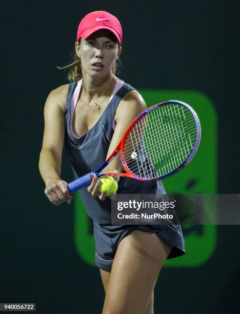 Danielle Collins, from the US, in action against in Venus Williams during her quarter final match at the Miami Open in Key Biscayne. Collins defeated...