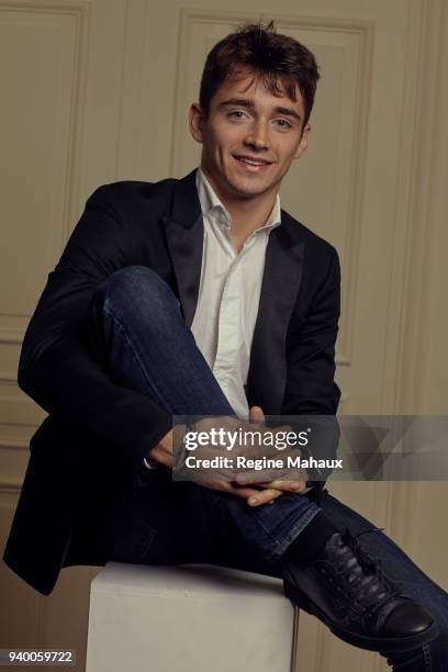 Driver Charles Leclerc is photographed for Paris Match on December 2017 in Paris, France.