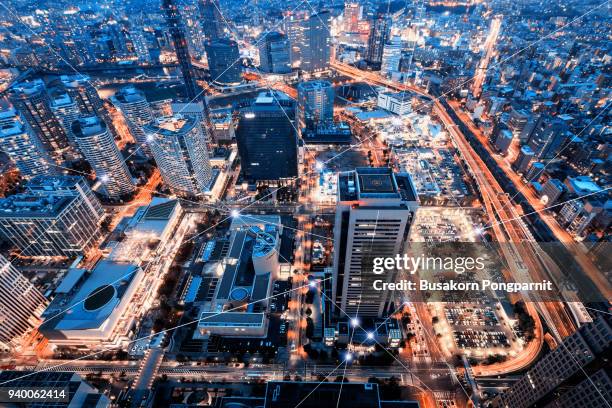 technology smart city with network communication internet of thing - power grid stock-fotos und bilder