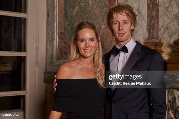 Driver Brendon Hartley and his wife Sarah Hartley is photographed for Paris Match on December 2017 in Paris, France.