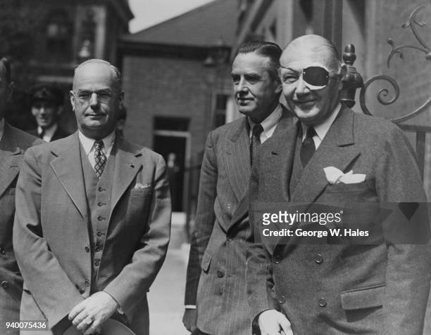 From left to right, John Wesley Snyder , US Secretary of the Treasury, W. Averell Harriman , US Ambassador at Large and Lewis Williams Douglas , the...