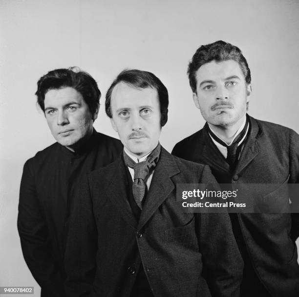 From left to right, actors Brian Cox as Joseph Stalin, Kenneth Colley as Adolf Hitler and John Castle as Benito Mussolini in a trilogy of plays...